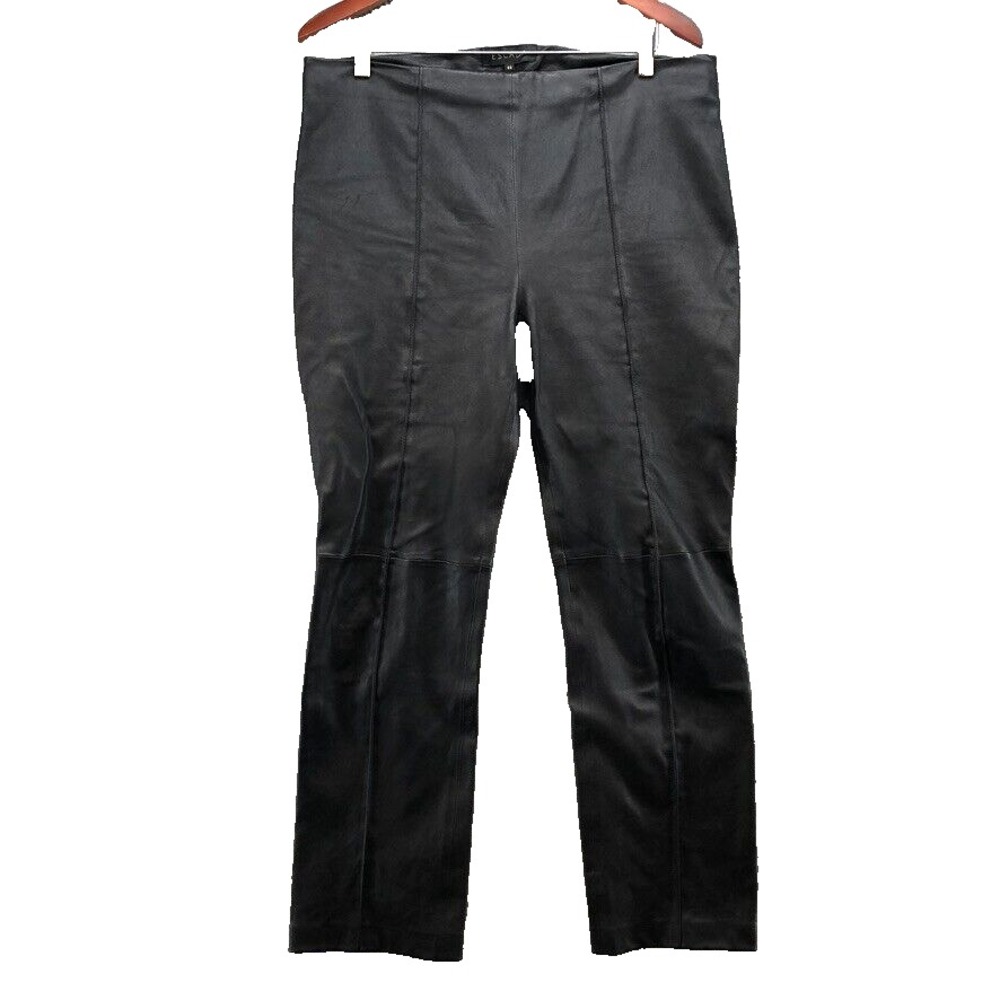 Escada Lant Pant Womens 44 14 Black Lambs Leather Crop Ankle Luxury Scandinavian